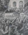 Aus Friedrichsruh: Huldigung der Studenten vor Bismarck (Holzschnitt, 1895)